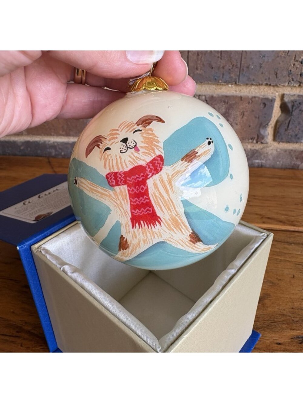 Li Bien Pier 1  DOG "LET IT SNOW" Puppy Snow Angel Glass Christmas Ornament 2018